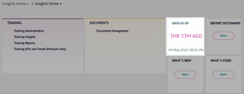 Data As Of tile on Insights Home dashboard.